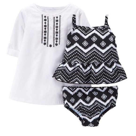 Carter's Baby Girls 3-PC Bikini Top Cover Swim Set Chevron UPF 50+ Lined… - Picture 1 of 6